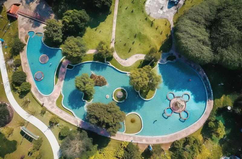 俯拍拍绿色公园草地泳池健身游玩场,高清,摄影图,摄影图片,图片大全,摄影图免费下载